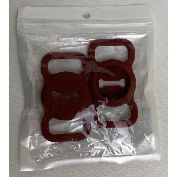 Pet Airtag Collar Holder Set Red Bone-Shaped 2 Pack Tracker Protective Case NEW - Picture 2 of 3